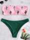 Cactus Print Bandeau Bikini - Hot Pink