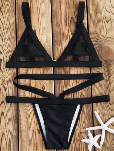 ZAFUL Mesh Panel Bandage Bikini - Black