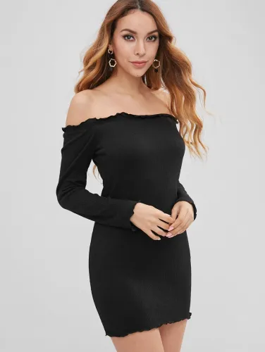 Lettuce Bodycon Off The Shoulder Dress - Black