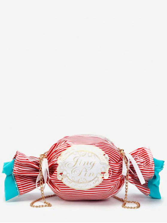 Contrasting Color Striped Candy Shaped Crossbody Bag - Black
