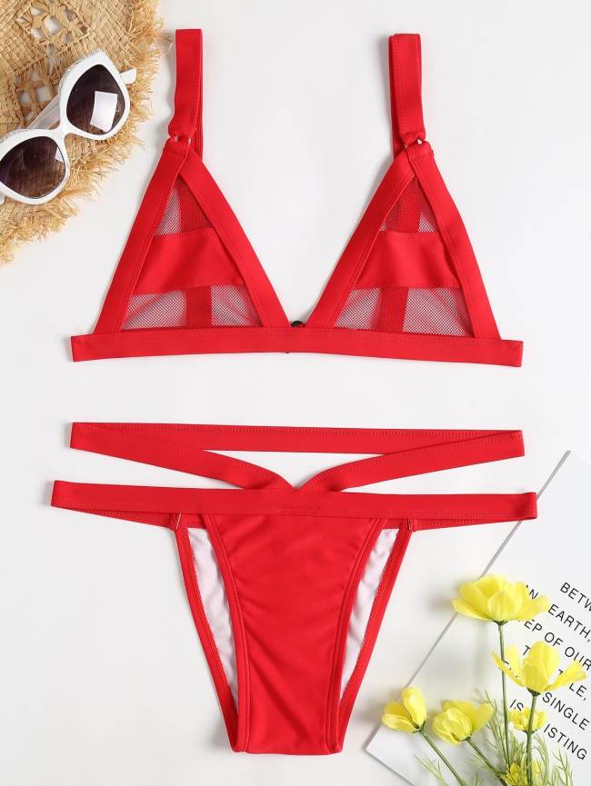 ZAFUL Mesh Panel Bandage Bikini - Black