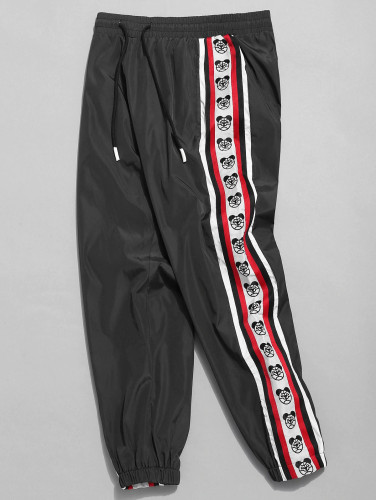 Side Bear Logo Striped Jogger Pants - Black