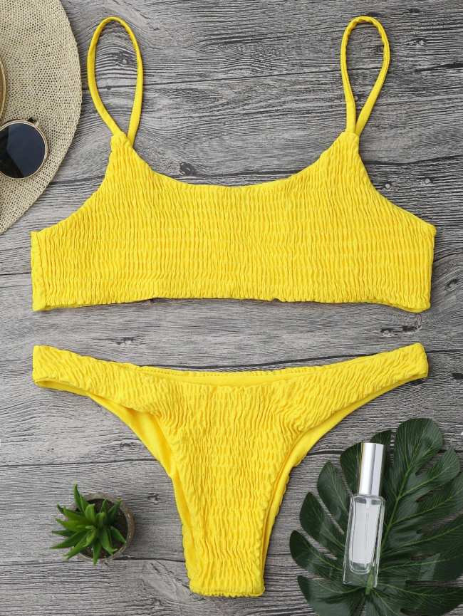 Smocked Bikini Top And Bottoms - Black