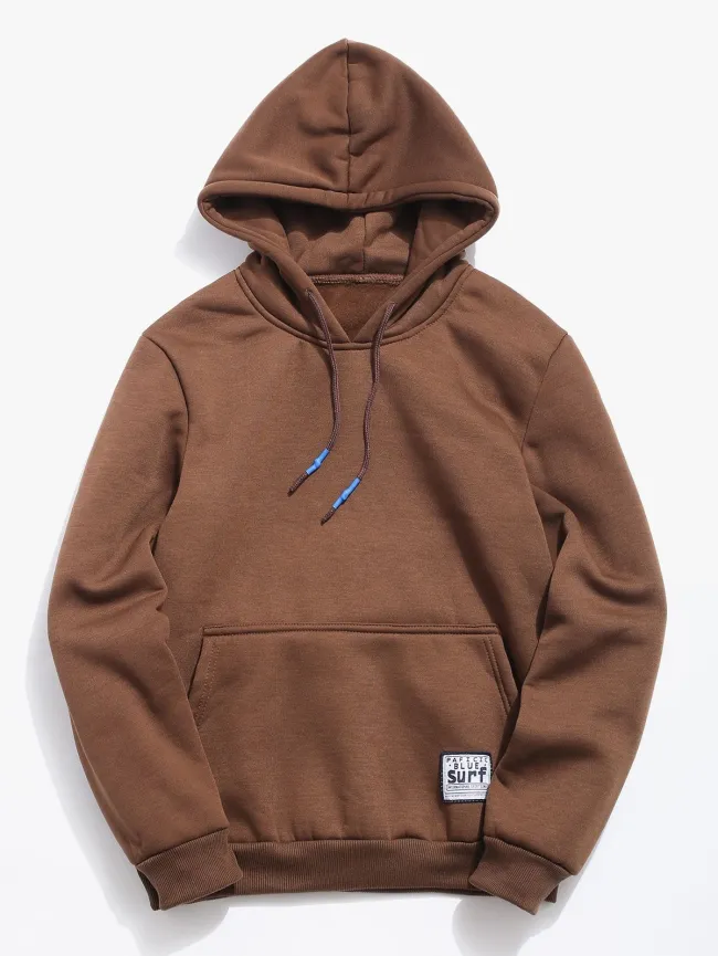 Solid Pouch Pocket Fleece Hoodie - Black